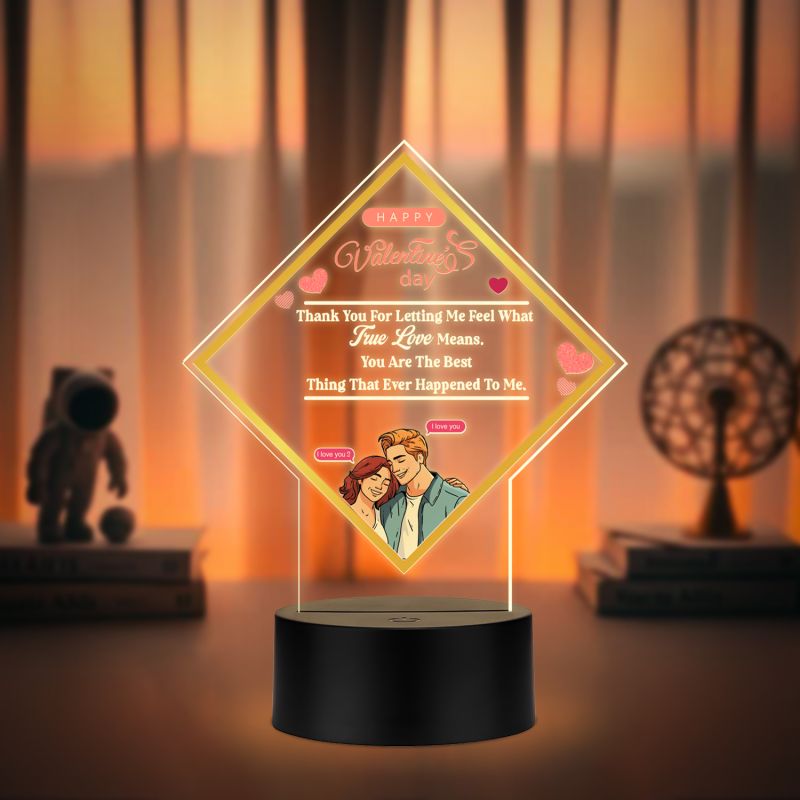 Acrylic Led Lamp Romantic Gift for Couples | Warm White Light Gift Item for Wedding, Anniversary, Birthday & Valentine's Day (Happy Valentines Gift)